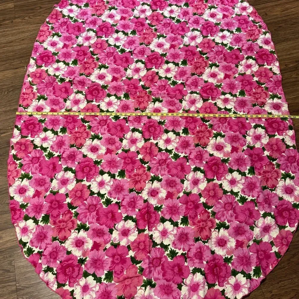 Vintage Braidwater Floral Irish Linen Oval Tablecloth Pink White Green 52” x 77”
